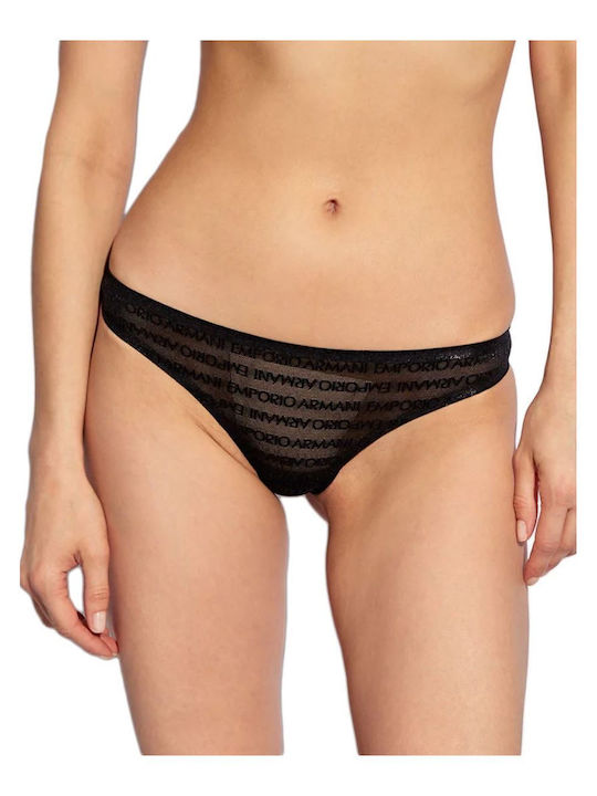 Armani Jeans Women's String 2Pack with Lace Black