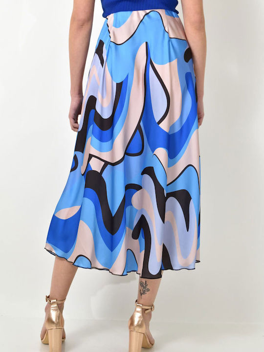 First Woman Satin Midi Skirt in Blue color