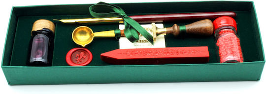 Francesco Rubinato Set Calligraphy Pen Brown Wooden with Blue Ink