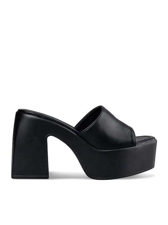 Mules with Chunky High Heel in Black Color