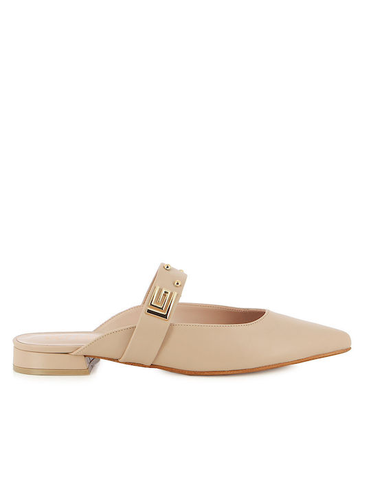 Guy Laroche Flat Δερμάτινα Mules σε Μπεζ Χρώμα