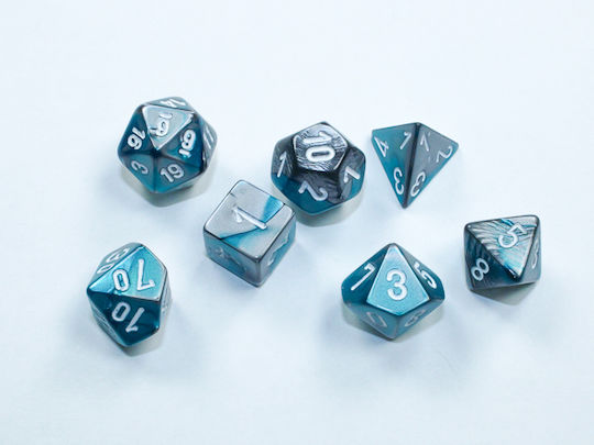 Chessex Gemini Mini-Polyhedral Dice Set Steel-Teal/White 7τμχ