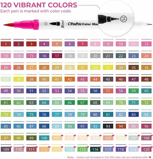 Ohuhu Maui Drawing Markers Thin Double-Tipped Set 120 Colours
