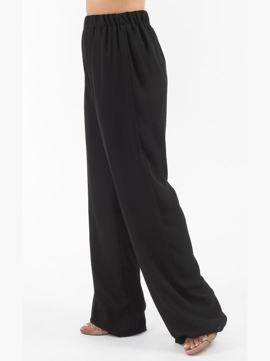 Siderati Damen Stoff Palazzo-Hose mit Gummizug Black