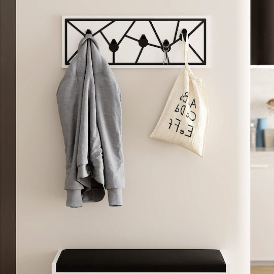 Megapap Wall Hanger Trace Wooden 5 Hooks White 74.6x26.6x1.8cm
