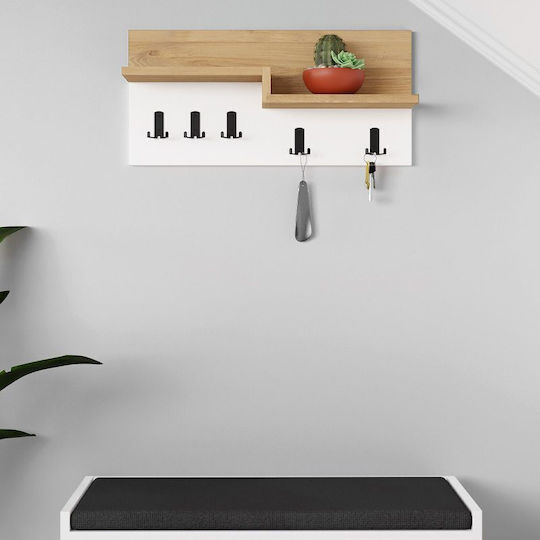 Megapap Wall Hanger Harmon Wooden 5 Hooks White GP037-0208 65x31x15cm