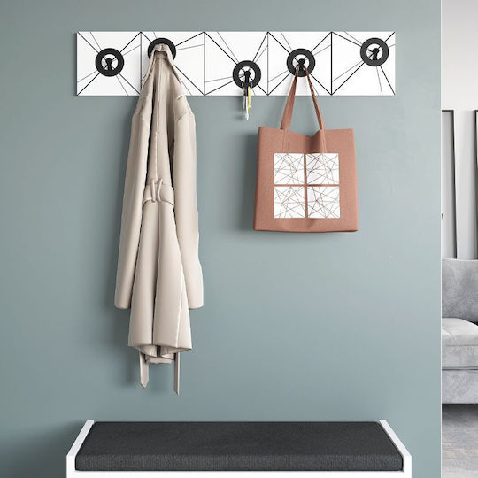 Megapap Wall Hanger Vizy Wooden 5 Hooks White 90x18x1.8cm