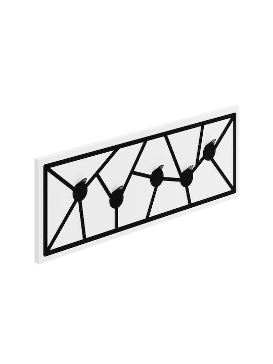 Megapap Wall Hanger Trace Wooden 5 Hooks White 74.6x26.6x1.8cm