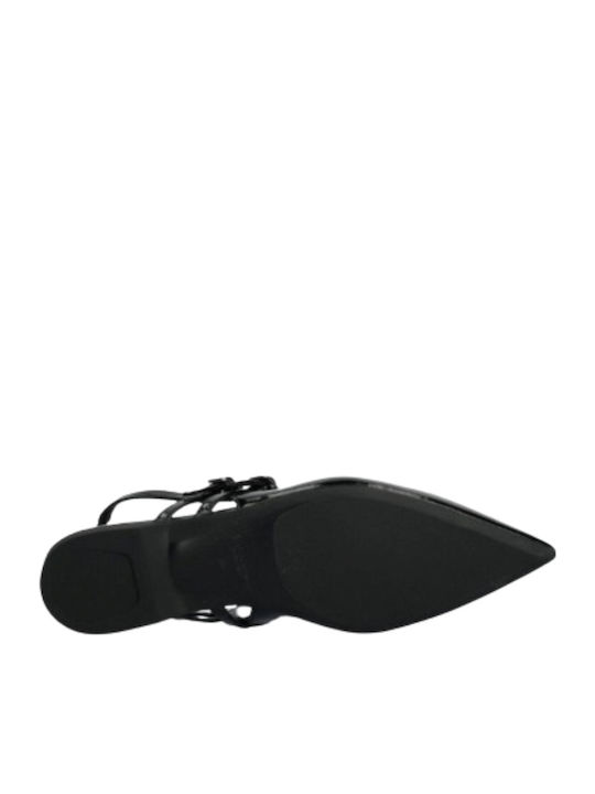 Hermine Leather Women's Pointed Toe Ballerina Shoes With Strap In Black Color