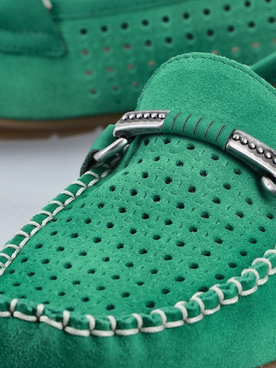 Leather Women's Moccasins in Green Color