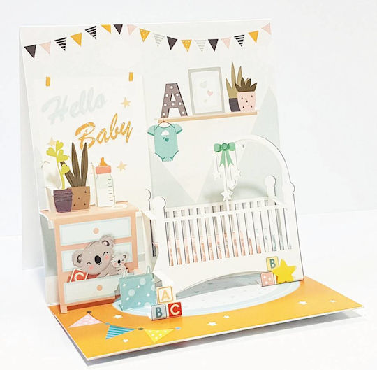 Hello Baby Greeting Card for Newborn 3D 16x16cm