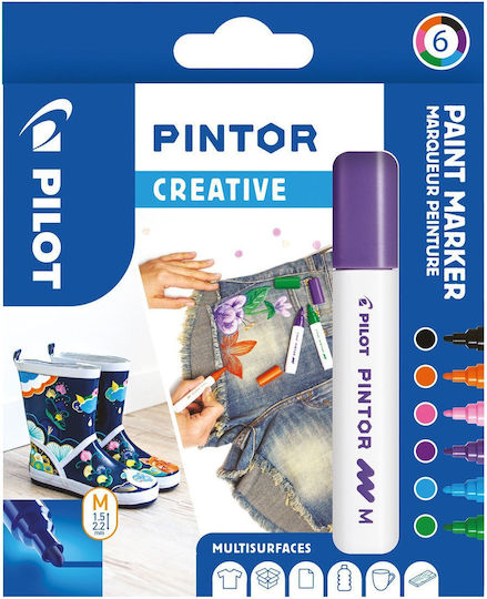 Pilot Paint Pintor Medium Set Marker for Fabric 6Stück