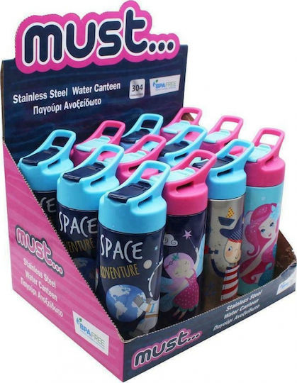 Must Team 584044 Kids Water Bottle Pirates Aluminium with Straw Light Blue 500ml
