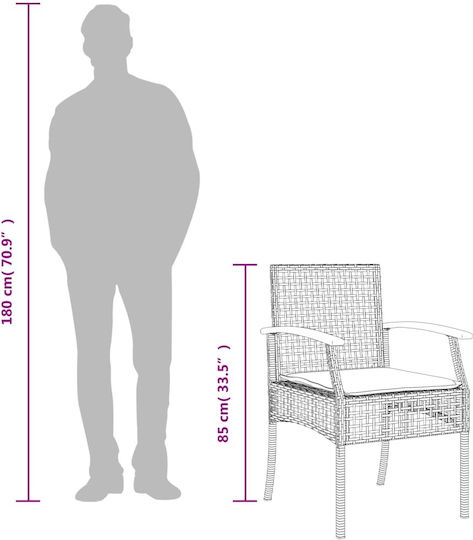 Outdoor-Stuhl Rattan Black mit Kissen 2Stück 46.5x49x85εκ.