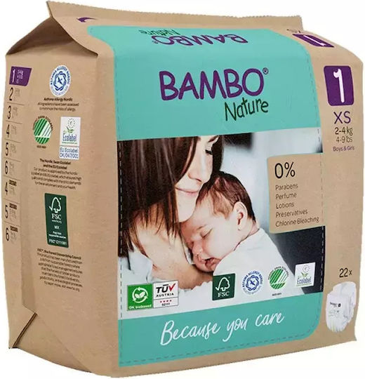 Bambo Nature Πάνες με Αυτοκόλλητο Eco Friendly No. 1 για 2-4kg 22τμχ