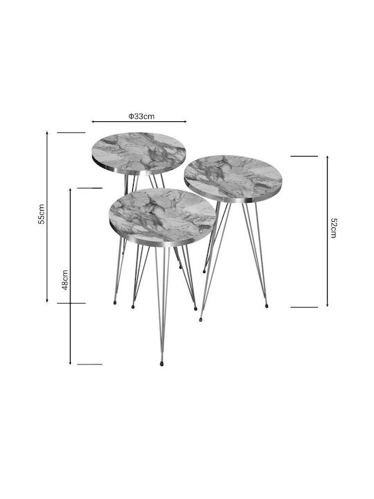 Round Side Table Wakmi Wooden Gray Beige 3 Pieces L33xW33xH55cm