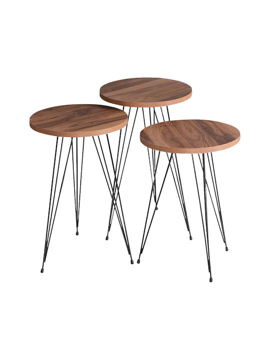 Round Side Coffee Table Wakmi Wooden Natural Melamine-Black 3 Pieces W33xL33xH55cm
