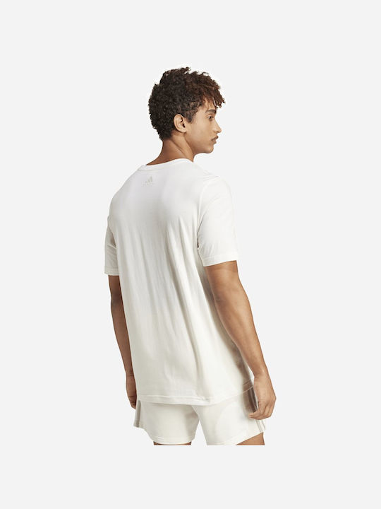 Adidas Single Jersey Linear Embroidered Ανδρικό Αθλητικό T-shirt Κοντομάνικο Λευκό