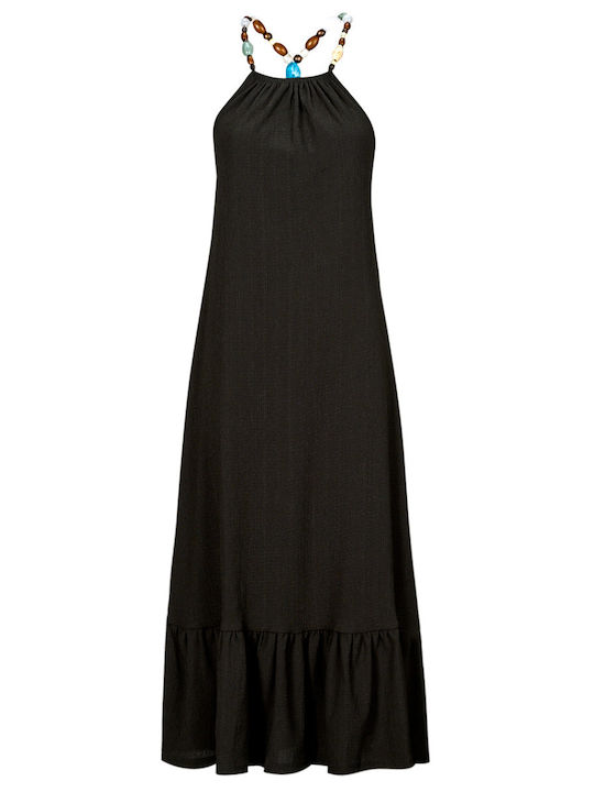 Dress Καλοκαιρινό Midi Φόρεμα με Βολάν Μαύρο