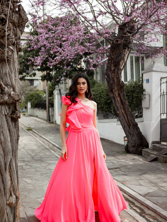 RichgirlBoudoir Sommer Maxi Abendkleid mit Rüschen Fluo Pink