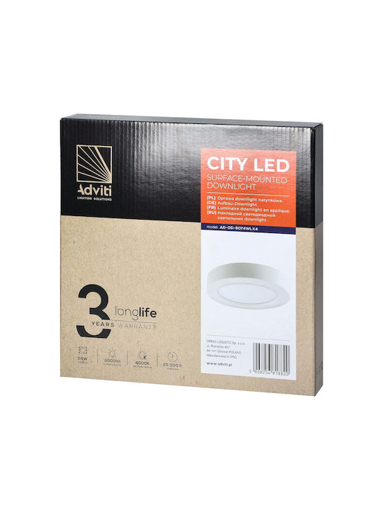 Adviti Rotund Panou LED Putere 24W cu Alb Natural Lumini 24.6x24.6cm.