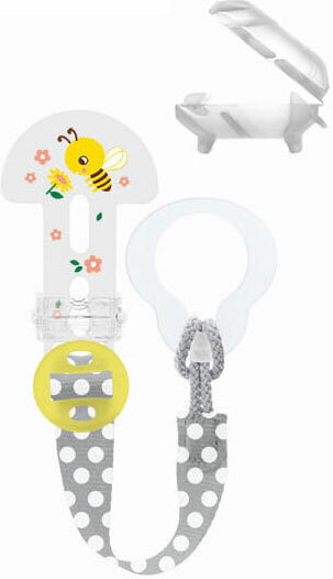 Mam Pacifiers Accessories Ribbon Clip It & Cover Fabric Bee Gray 2 Pieces