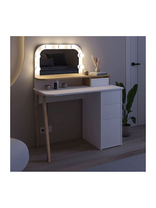 Bodenstehende Schminktisch Schlafzimmer Avien Holz Weiß mit Spiegel 105x51.1x131cm