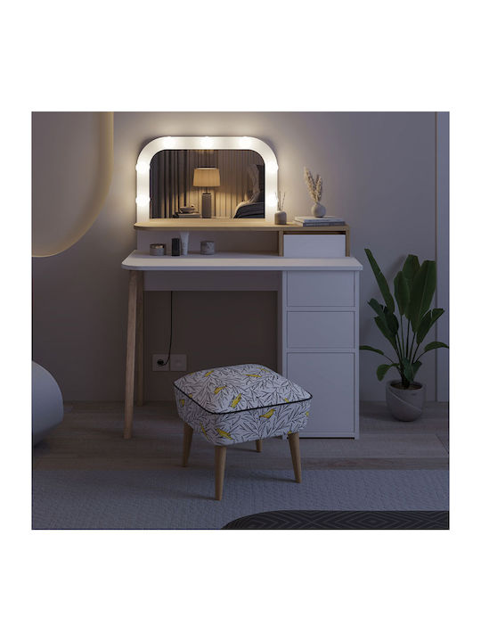 Bodenstehende Schminktisch Schlafzimmer Avien Holz Weiß mit Spiegel 105x51.1x131cm
