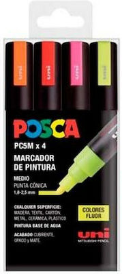 Posca Μαρκαδόροι 5mm Fluor Πολύχρωμο 4τμχ