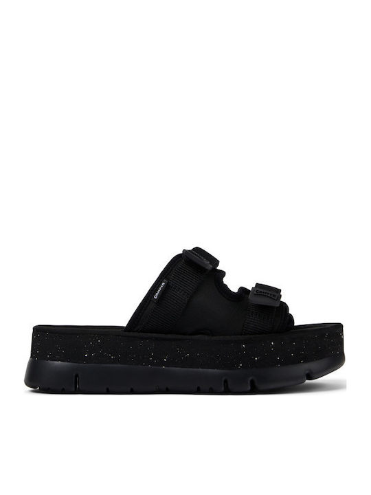 Oruga Up Leder Flache Sandalen für Damen in Schwarz Farbe