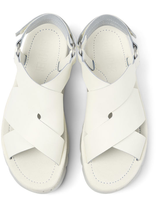 Camper Oruga Up Leather Women's Flat Sandals in White Color