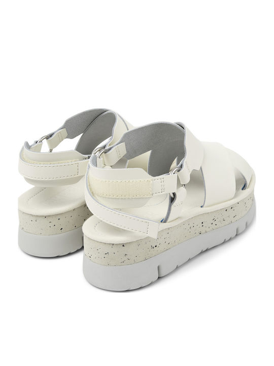 Oruga Up Leather Women's Flat Sandals in White Color