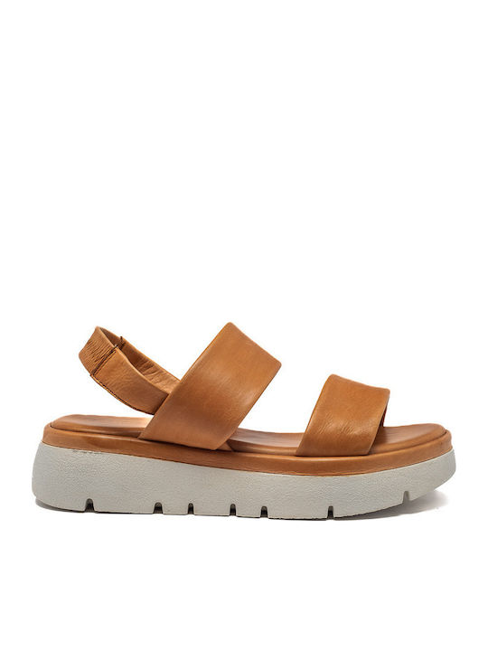 Δερμάτινα Γυναικεία Σανδάλια Flatforms Καφέ