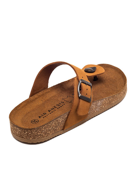 Leather Women's Flat Sandals Brown