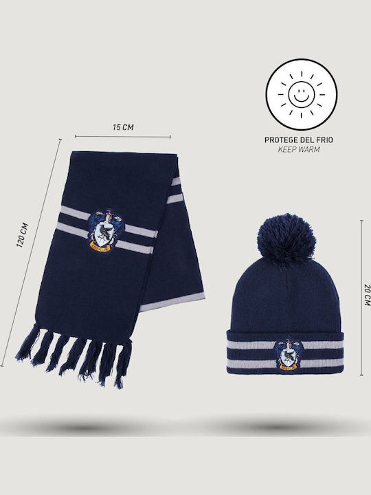 Kids Beanie Set with Scarf Knitted Navy Blue