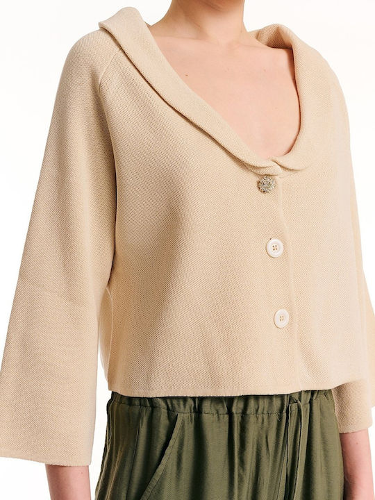 Forel Women's Knitted Cardigan with Buttons Beige