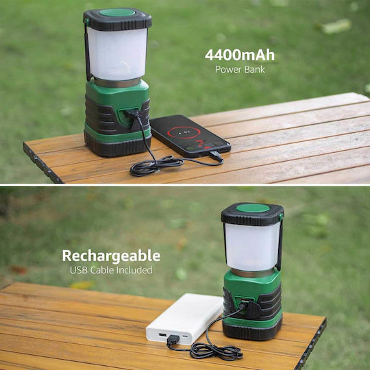 Lighting Ever 3300008 Portable Led Lantern Rechargeable for Camping Waterproof with Flashlight & Powerbank 1000lm 75W White