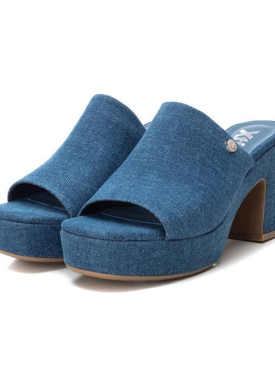 Mules mit Chunky Hoch Absatz in Blau Farbe