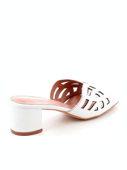 Leder Mules mit Chunky Niedrig Absatz in Weiß Farbe