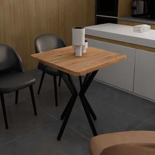 Prestone Square Table Dining Room Wooden with Metal Frame Oak melamine-black 70x70x75cm