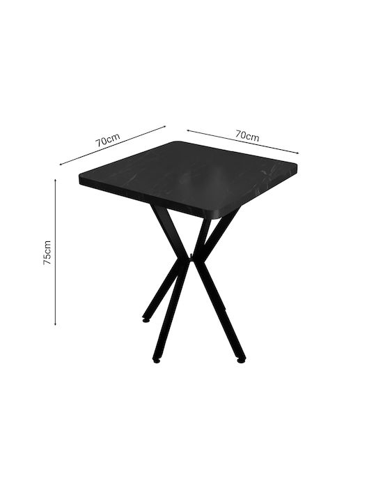 Prestone Square Table Dining Room Wooden with Metal Frame Black Velvet-Black Metal 70x70x75cm
