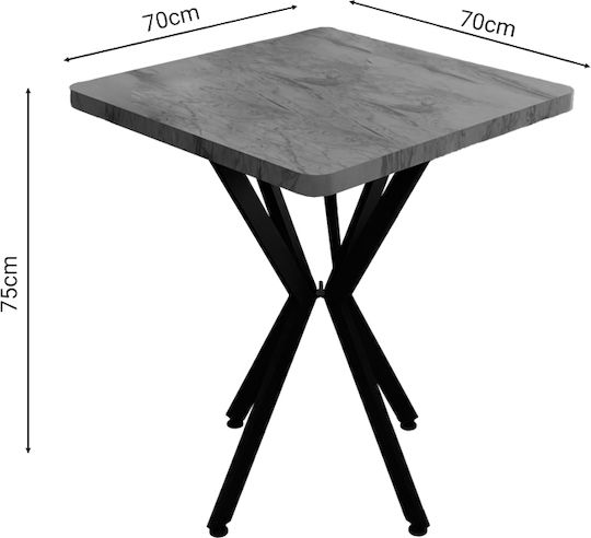 Prestone Square Table Dining Room Wooden with Metal Frame White Marble 70x70x75cm