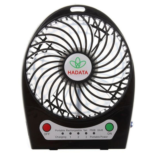 Hadata 4.3 Inch Portable USB Li-ion Battery Powered Rechargeable Fan Third Wind Gear Adjustment and Clip Black