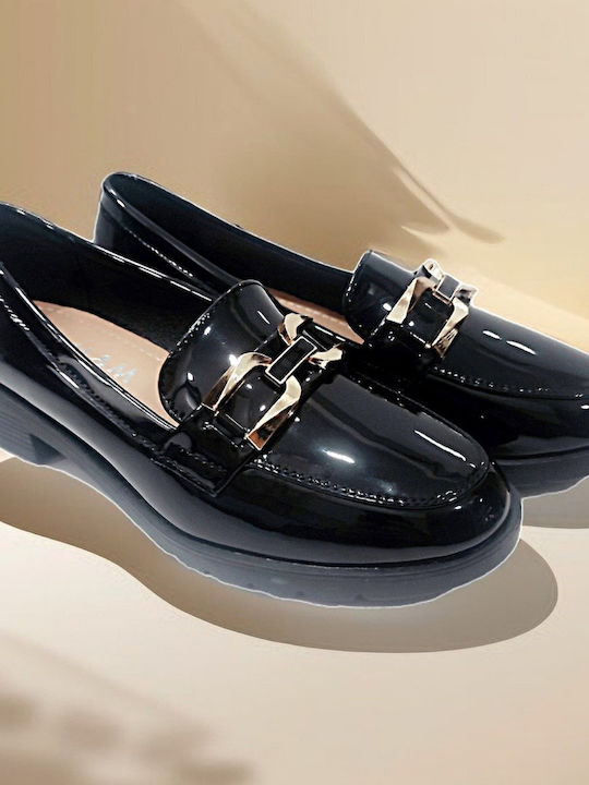 Lackleder Damen Loafers in Schwarz Farbe