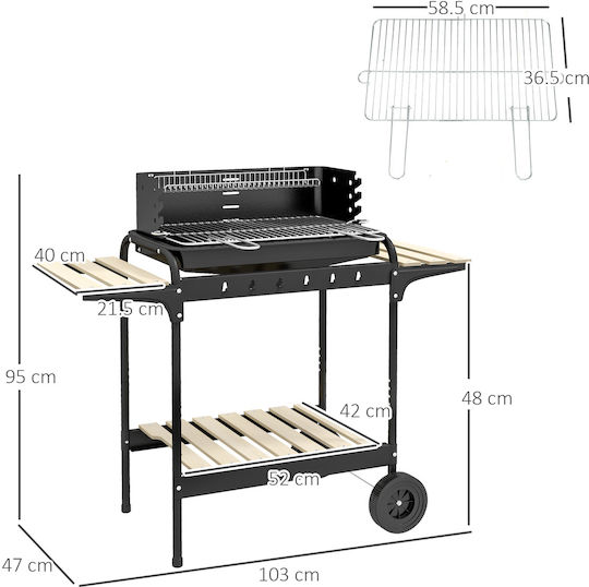 Outsunny Grătar cu Cărbuni 113cmx82.5cm