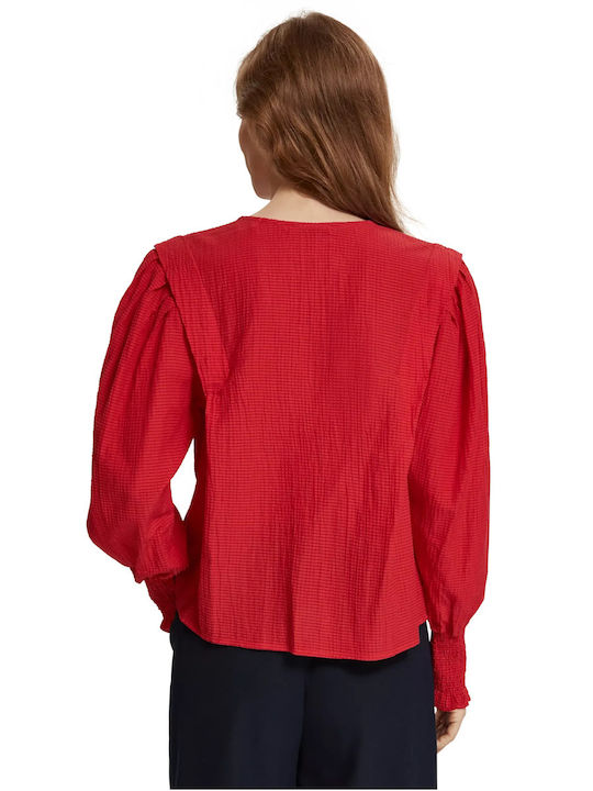 Scotch & Soda Women's Blouse with V Neckline Red