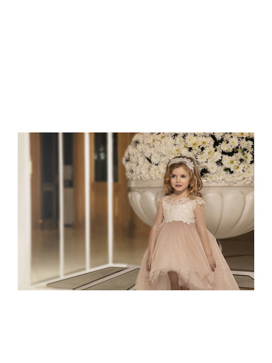Dolce Bambini Ροζ Βαπτιστικό Σετ Ρούχων με Φόρεμα & Αξεσουάρ Μαλλιών από Δαντέλα 2τμχ