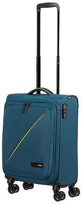 American Tourister Cabin Travel Suitcase Fabric Harbor Blue with 4 Wheels Height 55cm