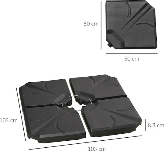 Outsunny Stand de umbrelă din Plastic Negru 103x103x8.3cm 4buc