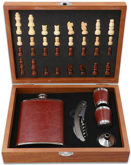 Hip Flask Комплект за пиене Flask Шахматни чаши F4506 240ml Кафяво